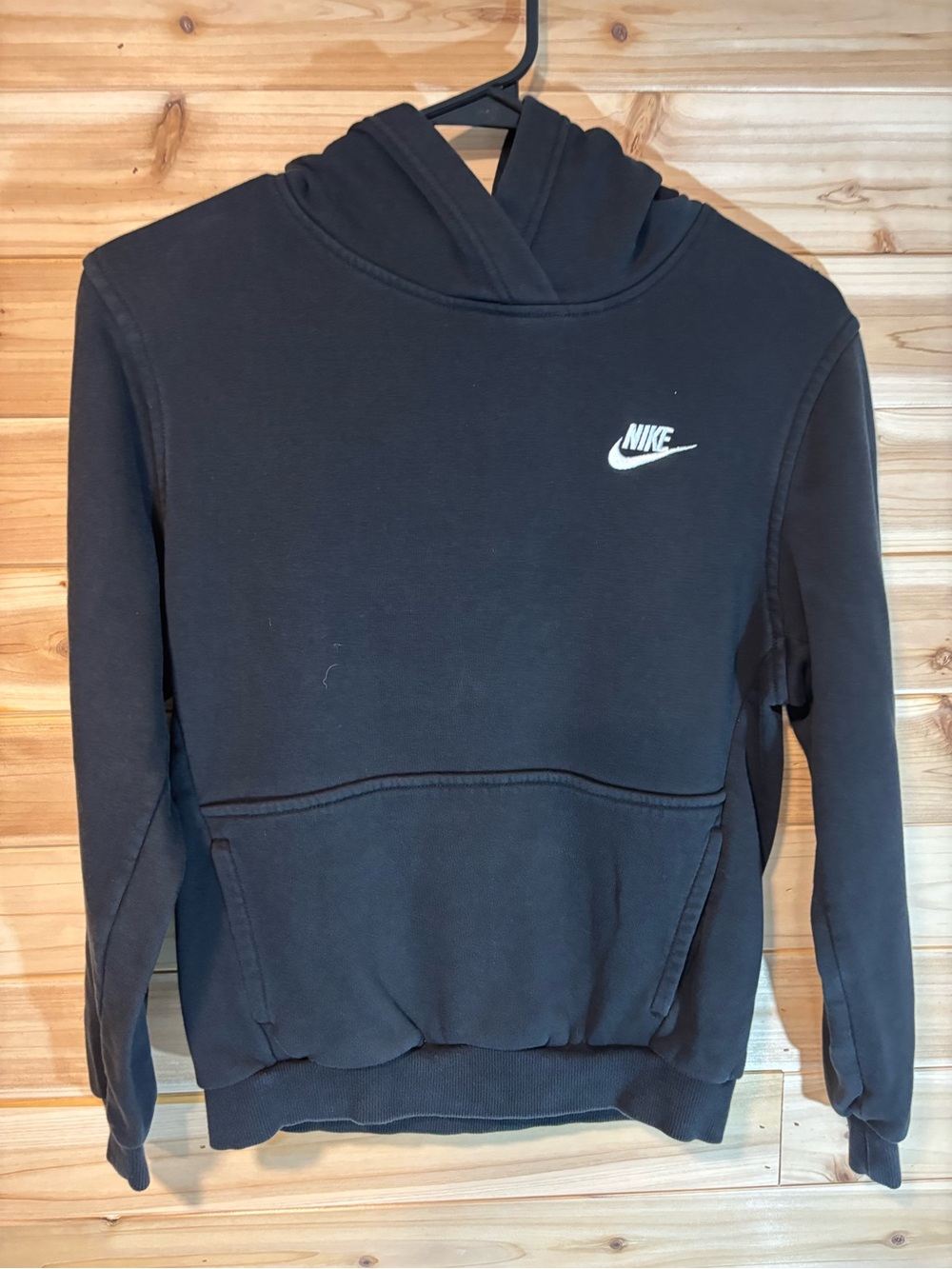 Nike Youth Black Pullover Hoodie with White Swoosh